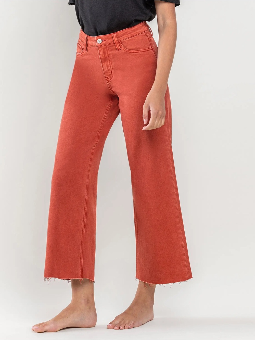 Vervet HIGH RISE CLEAN CUT RAW HEM WIDE LEG JEANS T5872BS